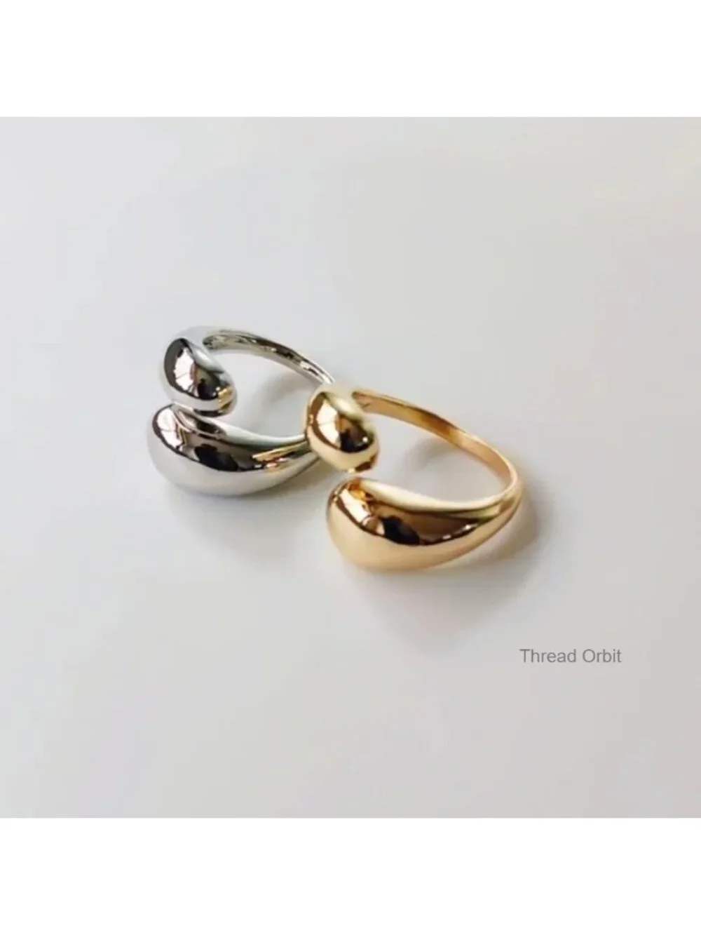 14k Gold Plated Chunky Teardrop Adjustable Open Ring Statement Jewelry